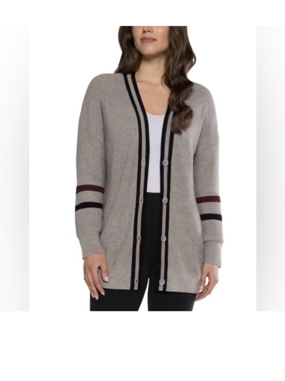 Matty M Womens Knit Gray Varsity Stripe Ribbed V-Neck Cardigan Sweater XXL